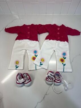 15” Doll Clothes For American Girl Bitty Baby Twin Set White Pants W Flowers